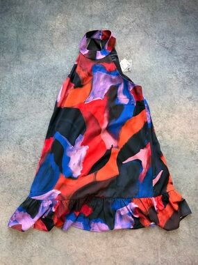 French Connection Women’s Abstract Halter Dress in Red, Blue & Purple